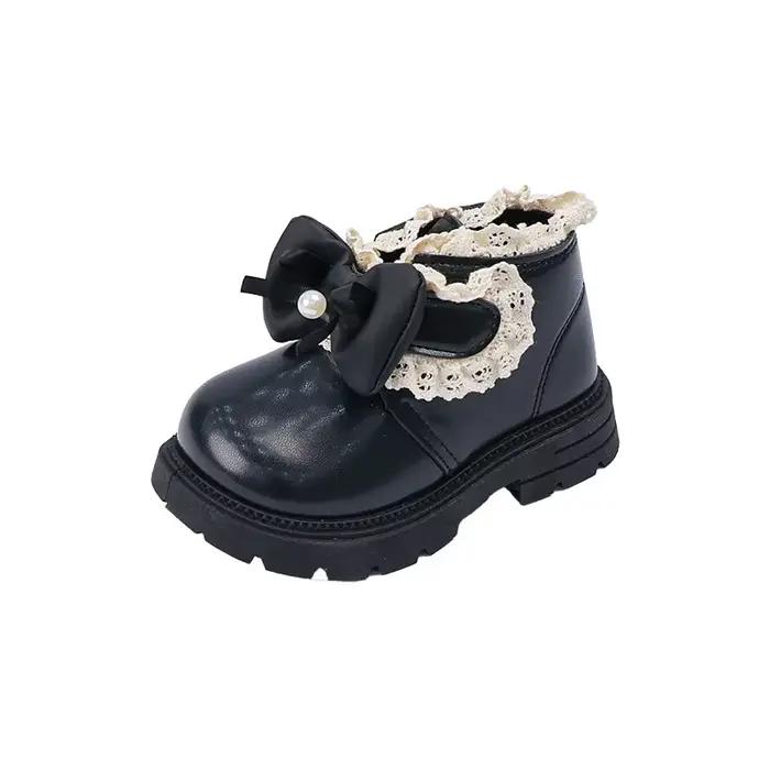 Bottes en cuir PU pour enfants JGSHOWKITO, bottes courtes à nœud en dentelle et perles pour petites