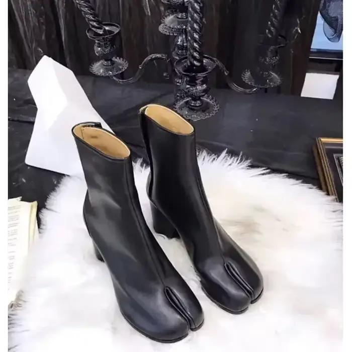 2024 marque Design Tabi bottes bout fendu gros talon haut femmes bottes en cuir Zapatos Mujer mode a