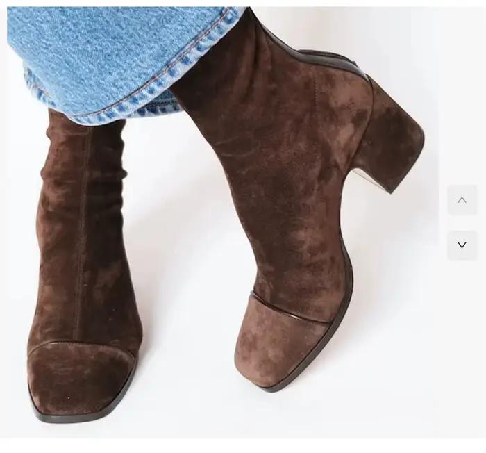 Nouvelles Bottes Femme Hiver 2026 à Talons Hauts en Daim Style Britannique à Bout Carré Tailles 40-4