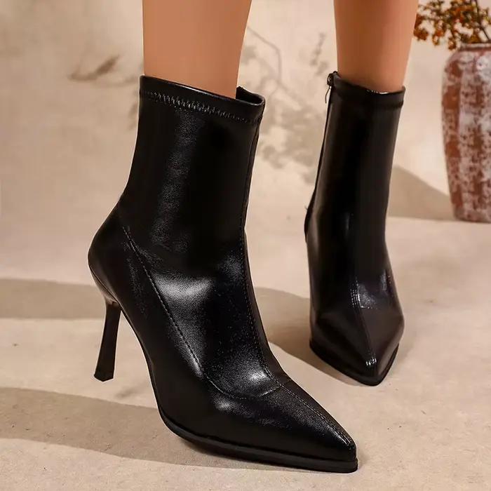 Bottines à talon aiguille tendance pour femme, grande taille 43, sexy, à bout pointu, en cuir PU, av