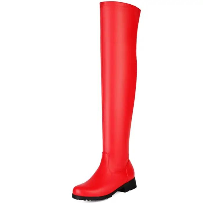 Bottes élastiques au dessus du genou pour femmes, cuissardes hautes, noires et rouges, chaussures de