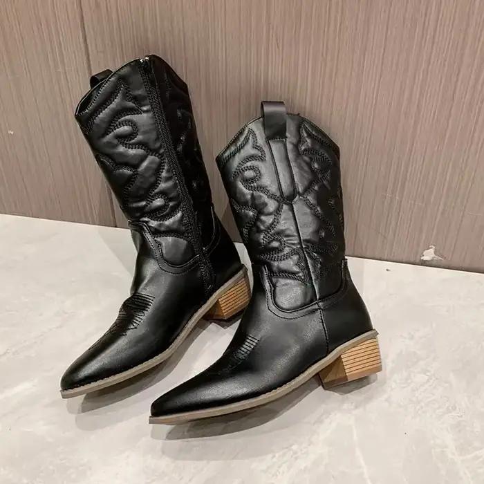 2025 botte occidentale pour femmes Cowboy Cowgirls bout pointu genou haute tirer sur chaussures talo