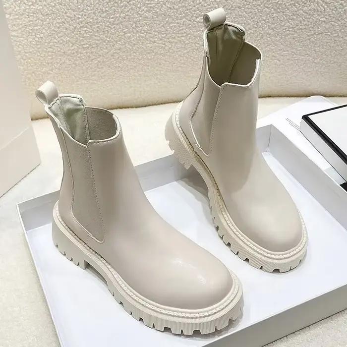 Bottines Chelsea à semelles épaisses pour femme, chaussures d'hiver, courtes, à la mode, nouvelle co