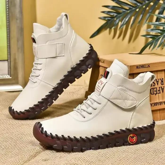 Fourrure femmes bottes hiver bottines fil à coudre à la main maman coton chaussures pour femmes 2025