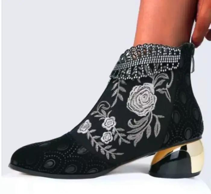 Bottes Cheville Femme Brodé Style Bohème Ethnique Tendance Printemps 2026 Nouveauté Confort Respiran