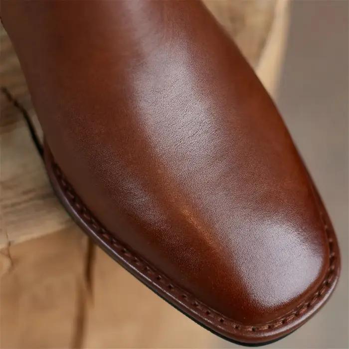 Bottes de rinçage en cuir de vachette fendu pour femmes, talon haut épais avec de la laine, bottes c