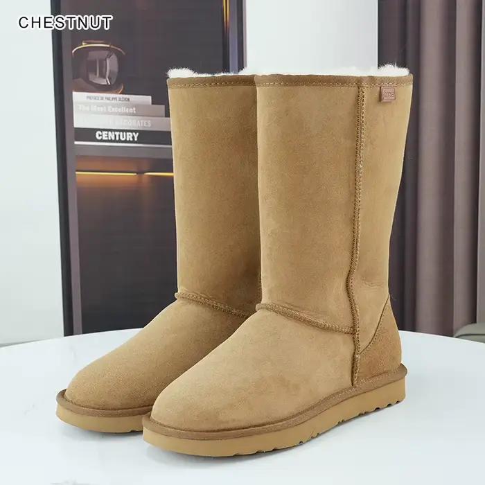 INOE femmes classique haute hiver bottes de neige Double visage en peau de mouton daim cuir doublure