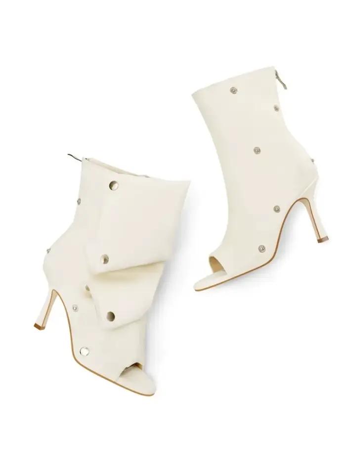 Bottes à talons hauts à bout ouvert européennes et américaines, mode, plissées, en tissu à motifs, b