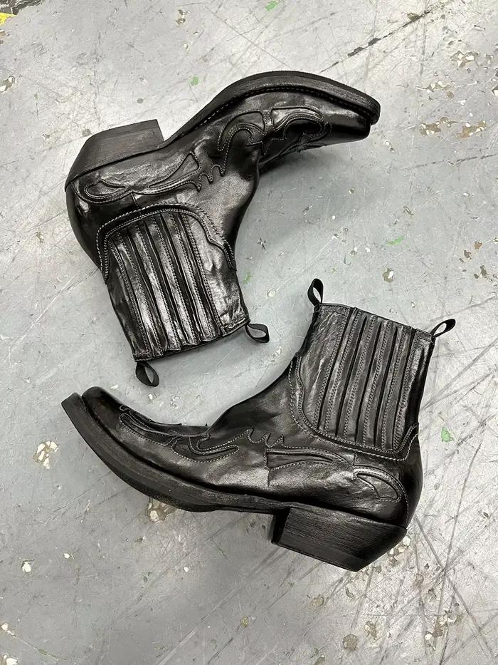 Bottes de Cowboy occidentales rétro foncées unisexes, talon épais, bout pointu, bottines Chelsea bro