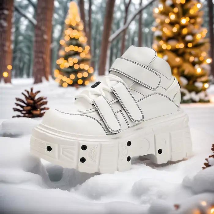 Gothique cheville Rock bottes 2026 nouveau Style Punk femmes chaussures à lacets blanc plate-forme c