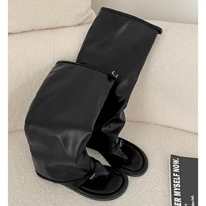 Bla plat Bot bottes longues femmes Sle 2025 nouvel été vêtements de plein air avec jupes orteil pinc