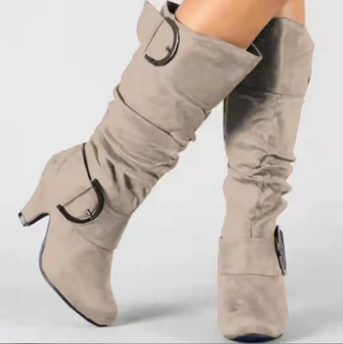 FHC-Bottes Hautes Flock pour Femmes, Chaussures d'Automne et d'Hiver, sulf, Fermeture Éclair Latéral