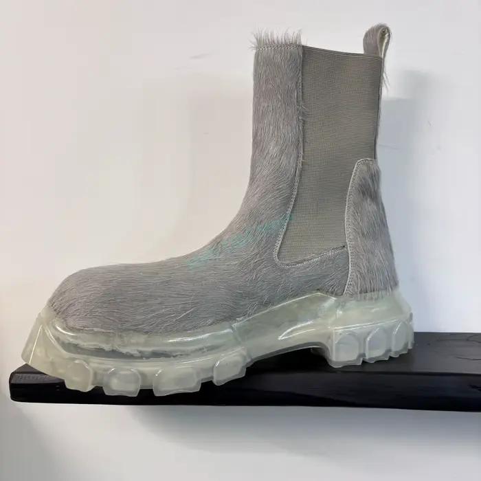 Hommes Chelsea bottes en cuir véritable crin sans lacet plat cheville chaussures Owens plate-forme a