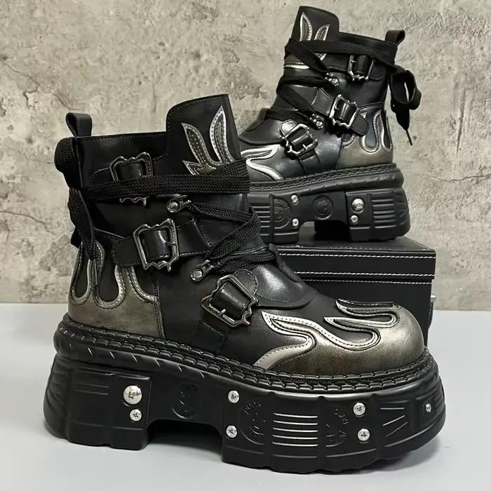 Bottes montantes en cuir pour hommes, semelles épaisses, rehaussement intérieur, mode Fried Street,