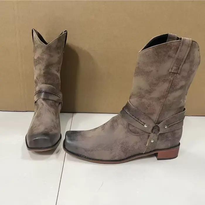 Bottes Chelsea rétro à talons bas pour hommes et femmes, mi-mollet, tendance, en cuir PU, bottes de