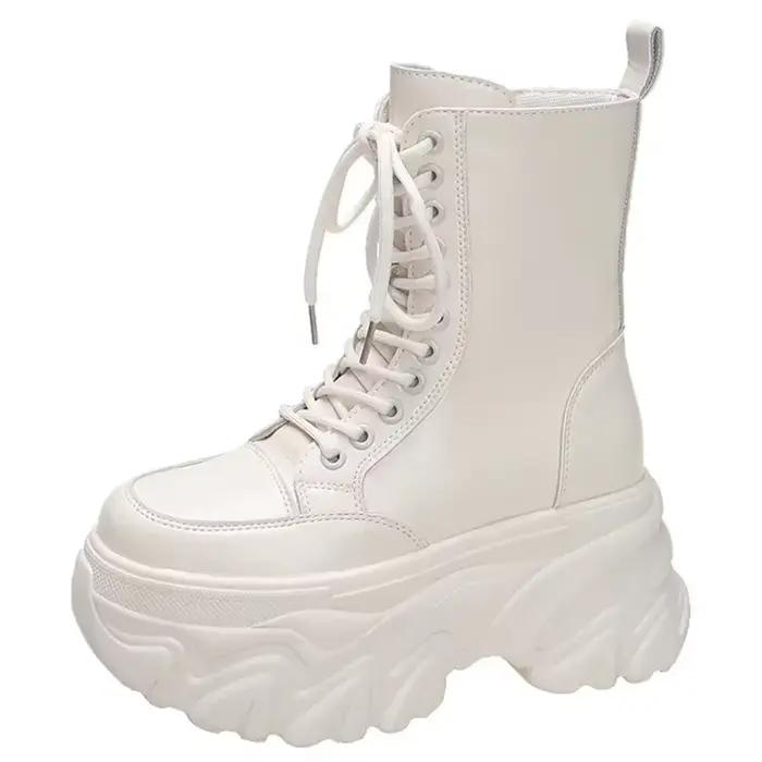 Bottines Punk à plateforme épaisse pour femme, chaussures gothiques d'hiver à fond épais, noires, de