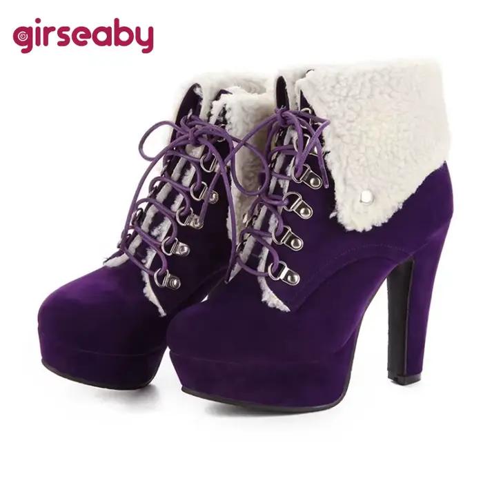 Girseaby-Bottes de neige rondes à talons hauts pour dames, dentelle optique sexy, garde au chaud, mo