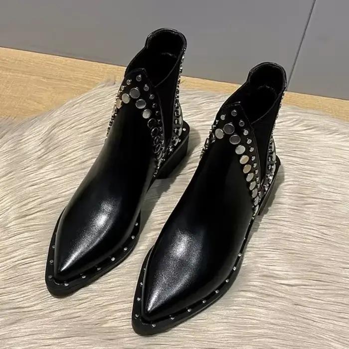 2025New femmes bottines Sexy bout pointu Style Punk Rivet-décoré femmes chevalier bottes hiver chaud