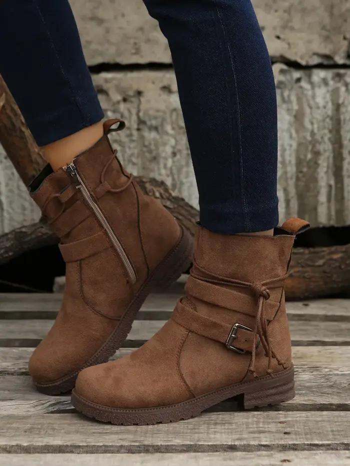 Botines-Botte Courte en Daim à Talons Hauts pour Femme, Alicante Épaisse, Décontractée, avec Fermetu