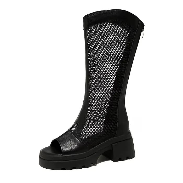 Nouvelles Bottes d'été 2026 en maille à bout ouvert pour femme – Bottes compensées respirantes et po