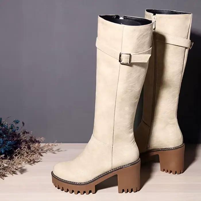 BLXQPYT Plus Vente Femmes Hiver Chaussures Bottes Hautes Au Genou Plus Grande Taille Bout Rond Haute