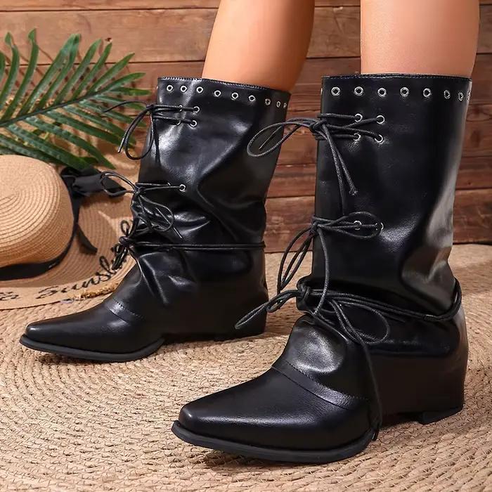 Bottines noires souples à talons hauts pour femme, collection automne 2026, en cuir PU, à bout point