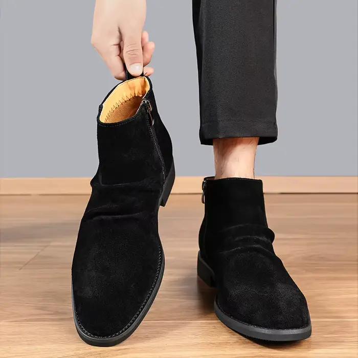 Bottines Chelsea en cuir véritable pour hommes, bottines d'affaires formelles à bout pointu avec fer