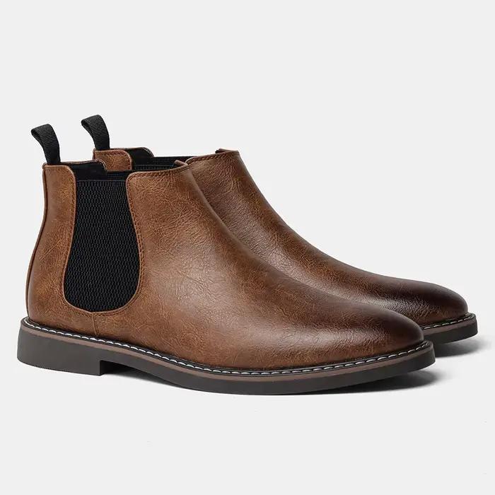 Bottes Chelsea pour hommes, bottes en cuir classiques rétro confortables et décontractées