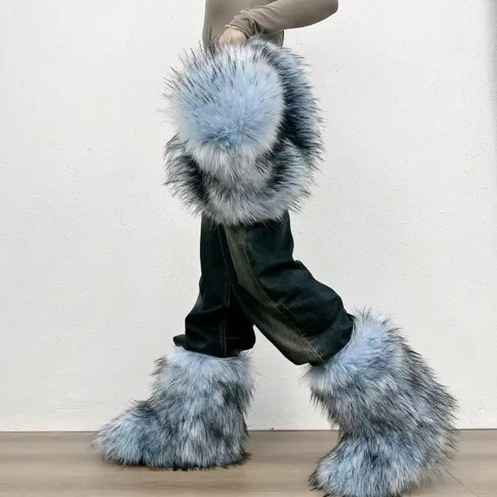 Bottes de neige mi-mollet en fourrure pour femmes et filles