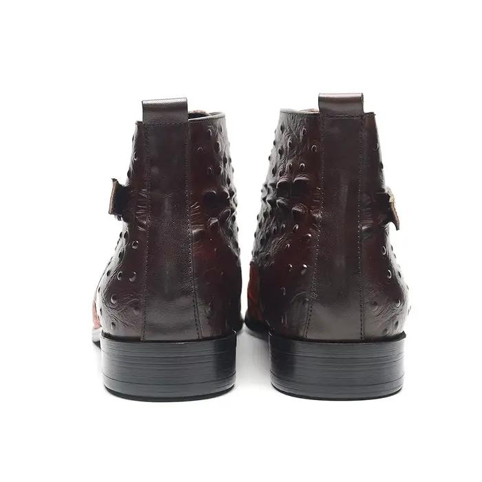 Automne hiver hommes bottines peau de vache en cuir véritable avec crin de cheval marron boucle moto Oxford botte haut chaussures décontractées