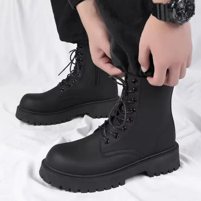 Bottes pour hommes bottes en cuir décontractées de haute qualité mode extérieur chaussons hauts noir hommes bottines mode moto botte