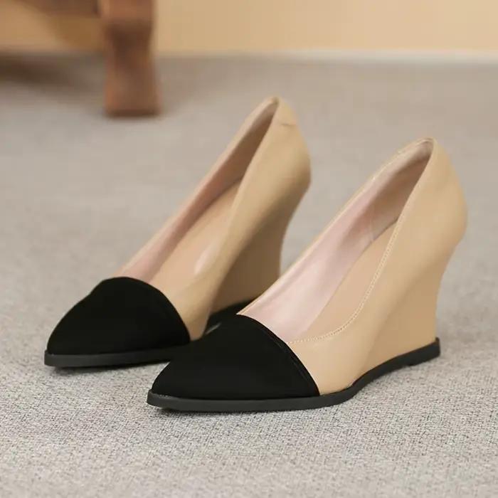 Chaussures de femme en cuir bout pointu talon haut compensé pour robes et occasions spéciales printemps automne