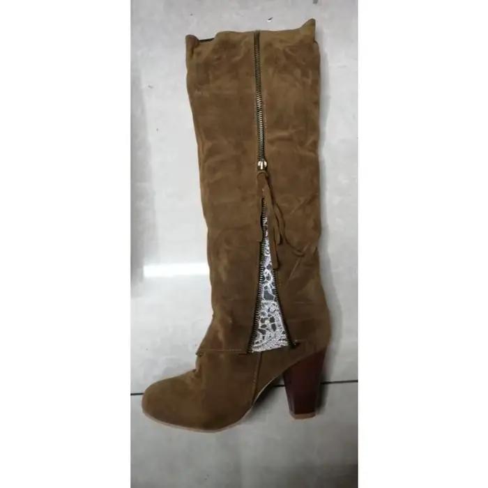 Nouvelles Bottes Femme 2025 – Chaussures Hiver à Franges, Bottes Hautes en Daim avec Design Pliable et Fermeture Éclair Latérale, Tailles 34-43