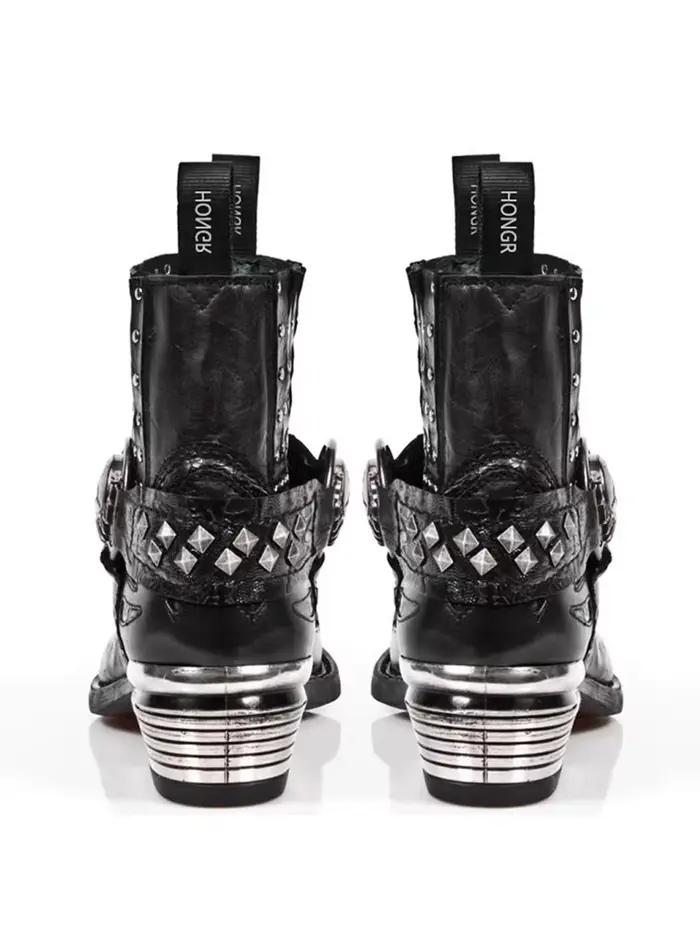 Garniture métallique bout pointu bottes pour femmes plate-forme haute talon épais