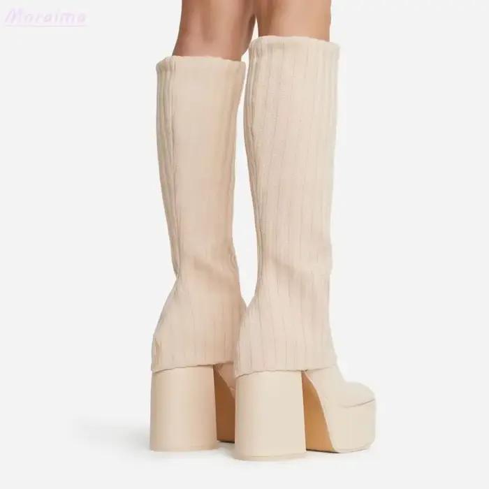 Bottes hautes à plateforme en tricot superposé