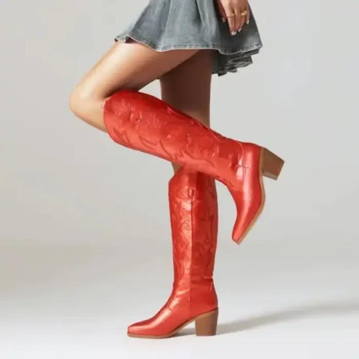 Bottes de Cowboy occidentales rétro métalliques pour femmes
