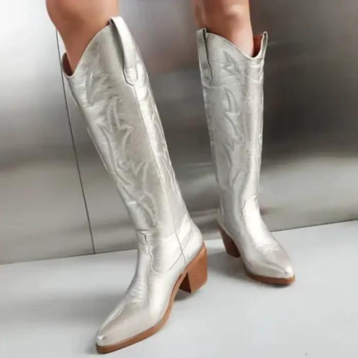 Bottes de Cowboy occidentales rétro métalliques pour femmes