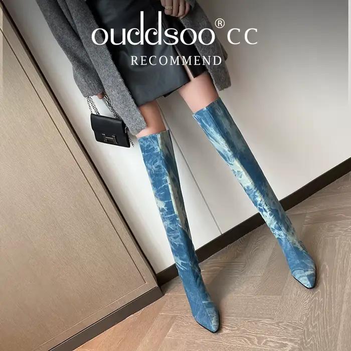 Ods Vintage femmes Western Cowgirl bottes décontracté chaussures à talons bas automne hiver sans lacet longue Botas De Mujer bout carré couleur unie