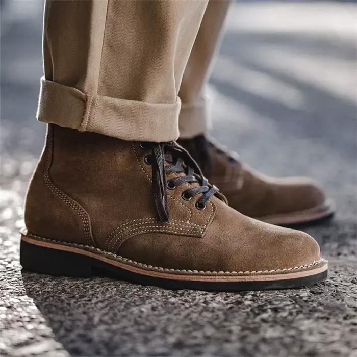 Maden Bottes de combat vintage M43 en daim fendu pour homme, bottes montantes du désert, bottes de travail à bout rond pour l'extérieur, chaussures d'automne et d'hiver