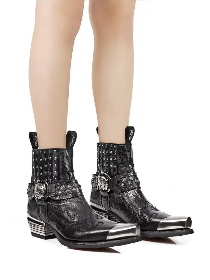 Garniture métallique bout pointu bottes pour femmes plate-forme haute talon épais