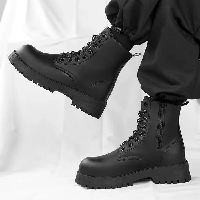 Bottes décontractées pour couple quatre saisons bottes montantes en cuir pour hommes et femmes mode semelle épaisse antidérapante grande taille bottes d'extérieur