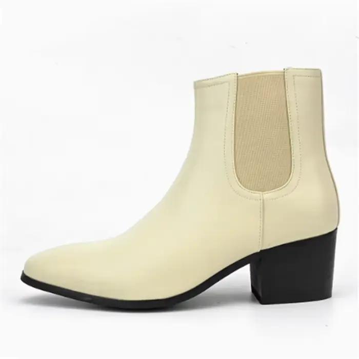 Bottines Chelsea pour hommes, bout carré, rouge vin, noir, en daim synthétique, bottines basses pour affaires, fabriquées à la main, bottes de mode pour hommes.