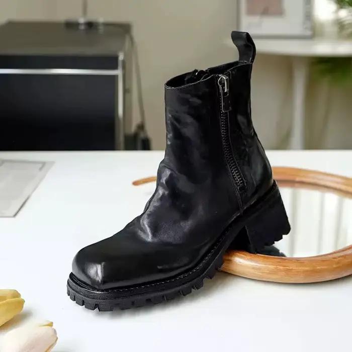 Bottines romaines en cuir véritable pour femmes bottes haut du genou talon carré printemps automne à offrir occasions spéciales