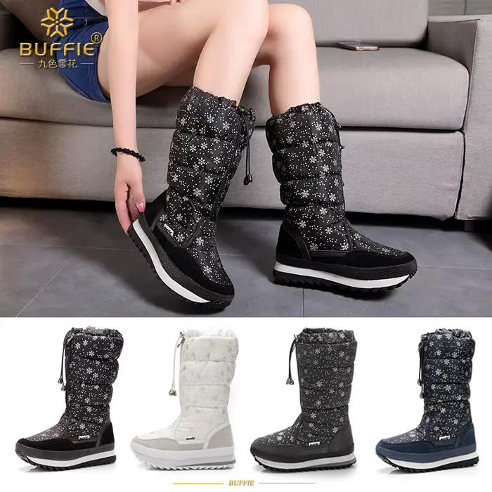 Hiver épais femmes bottes de neige chaud en peluche mi-mollet bottes antidérapant imperméable plate-forme botte de neige décontracté femme blanc chaussures