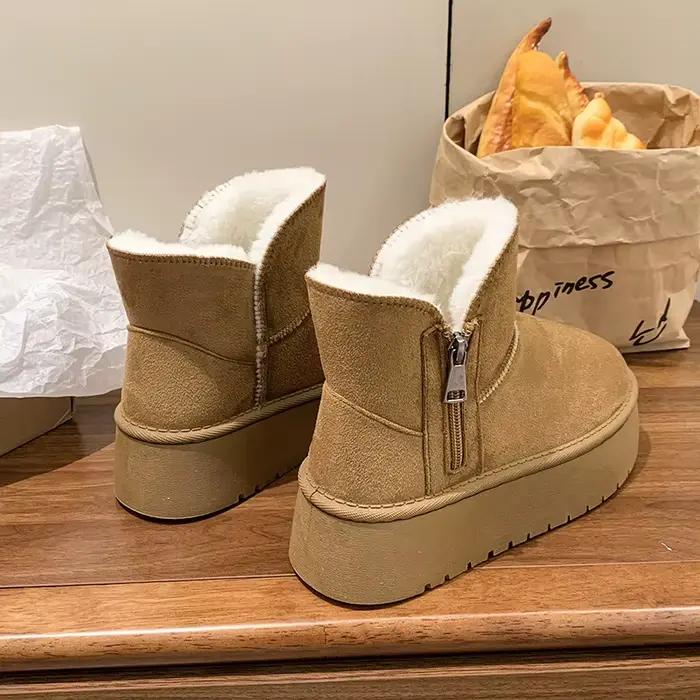 Bottes de neige pour femmes, doublées de polaire épaisse, confortables, avec fermeture éclair latérale, chaussures en coton, chaudes, à semelle épaisse, bottines décontractées