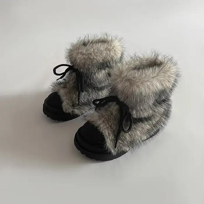 Mn-Bottes de neige d'hiver en fausse fourrure pour femme, bottes de neige astronomiques optiques coordonnantes avec plus velours et grosse tête, bottes en coton