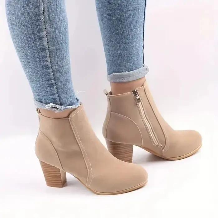 Femme bottes automne hiver talons épais chaussures zippées pour femmes de luxe mode Chelsea bottines