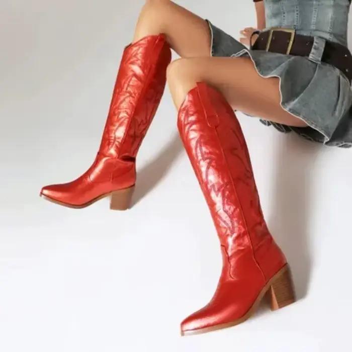 Bottes de Cowboy occidentales rétro métalliques pour femmes