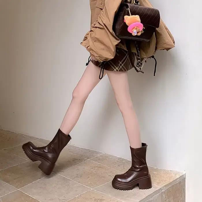 Chaussures de luxe pour femmes bottines à plateforme de créateur 2025 mode talon épais femmes bottes courtes pour femmes mode chaussures en cuir souple