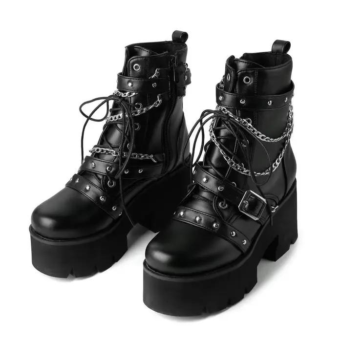 Bottines à Plateforme Noires Punkwear pour Femmes Occasions Spéciales Hauteur Talon 5-8cm Style Chic et Rebelle